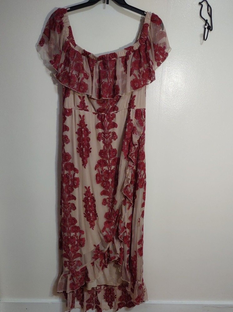 A Beautiful Soul Sz B (2X 18/20) Plum Embroidered Lace Overlay Nude Maxi Dress